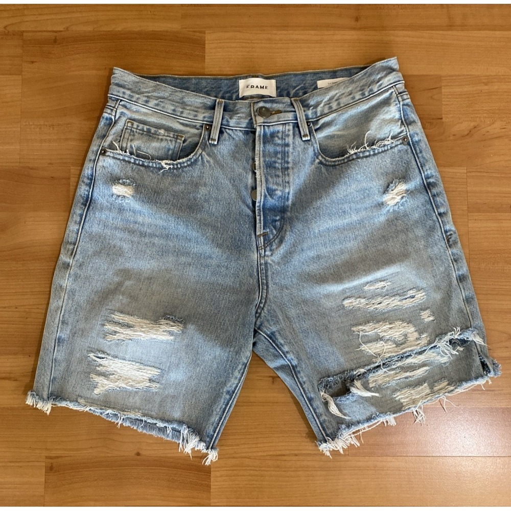Frame Denim Le Original Size 28 Cut Off Jean Shorts Distress Blue Inseam 7"